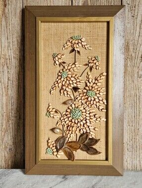 VTG 1970s Alice Wall 3D Floral Shell & Seed Art Plaque
